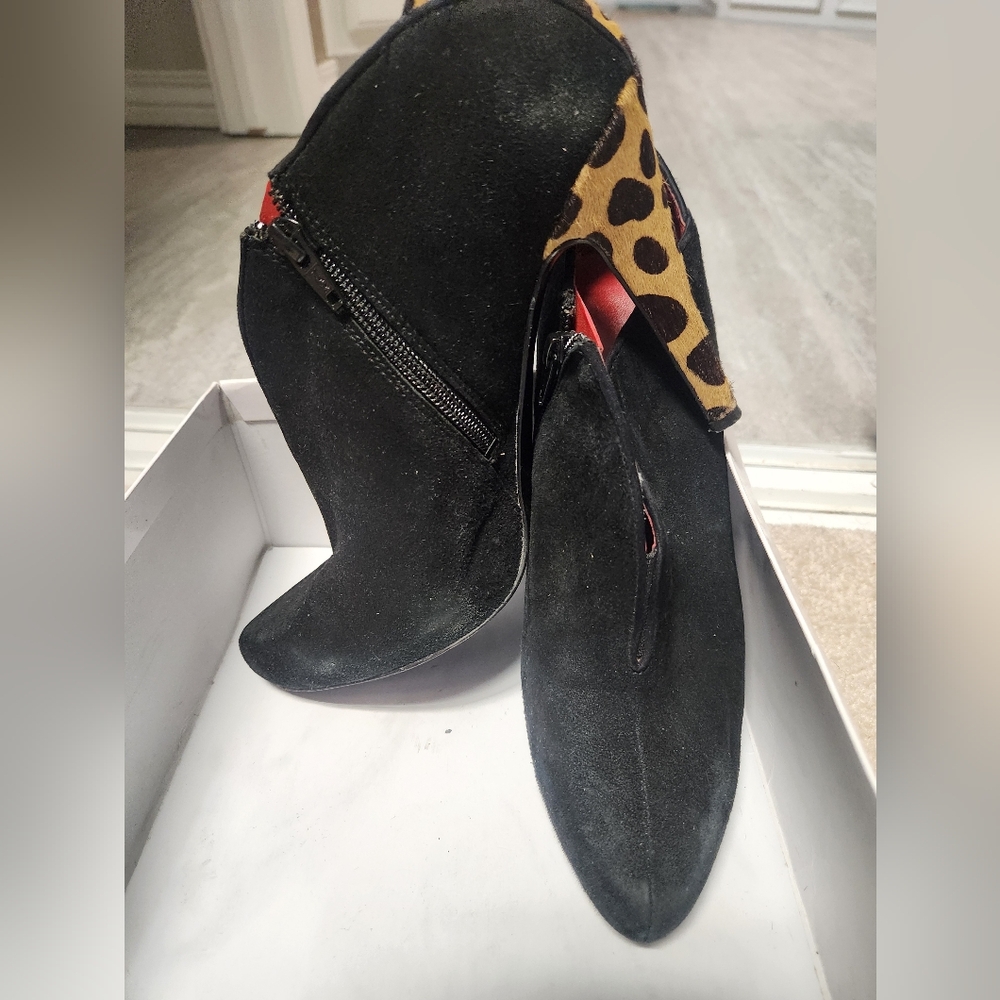 Nine West Black and Brown Heeled Boots with Leopard Accent